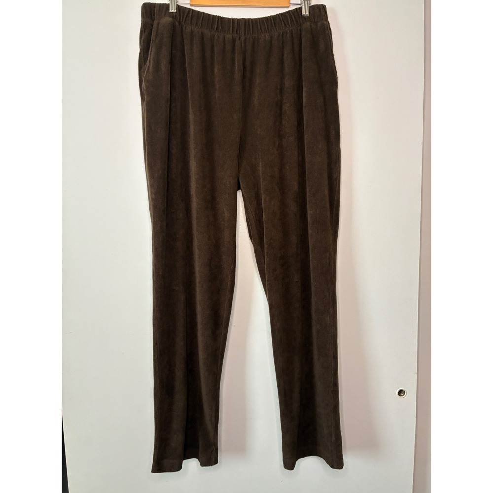 Lands End Womens XL 18 Brown Corduroy Stretchy Elastic Waist Pants 525170